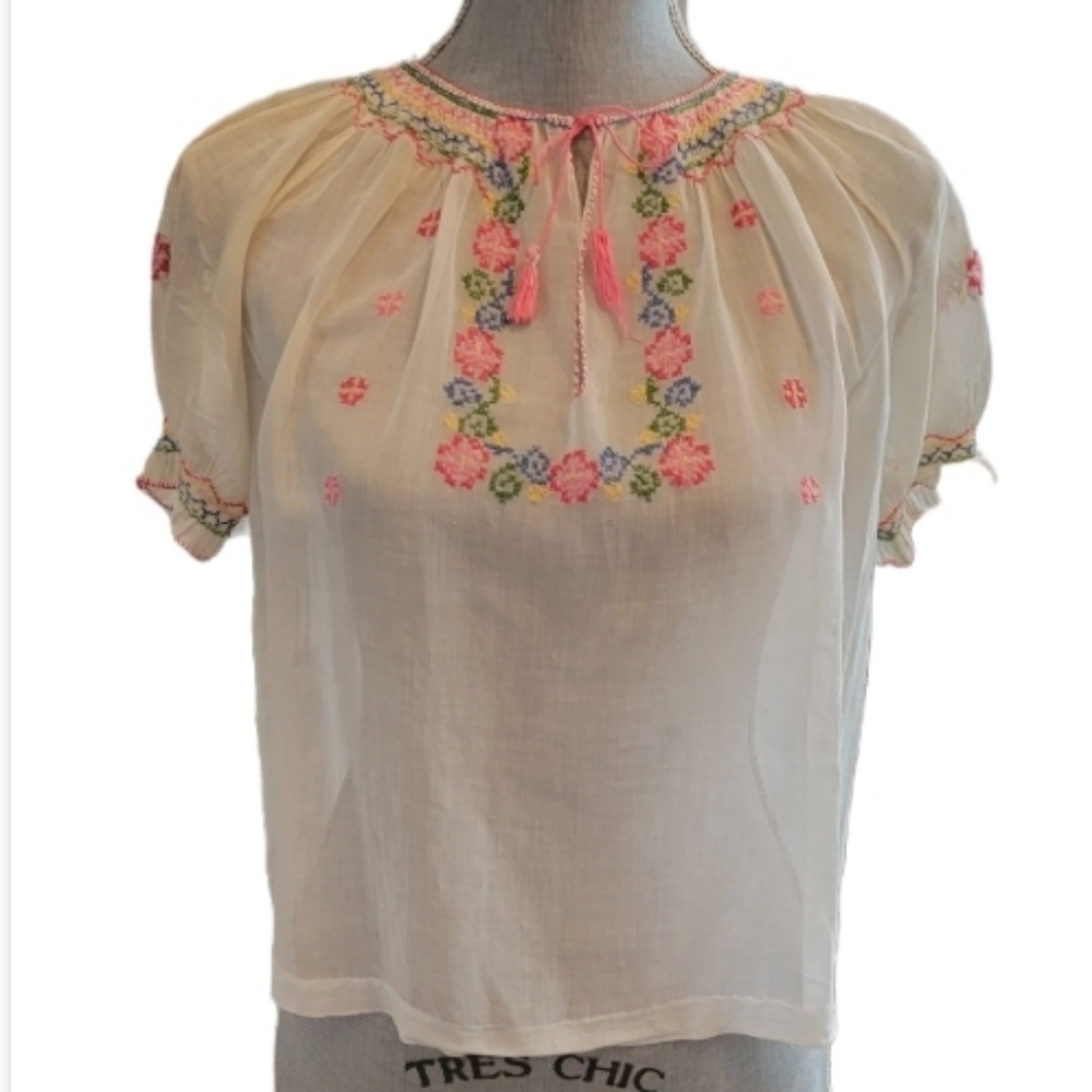 Vintage Hungarian Embroidered Peasant Blouse - image 1